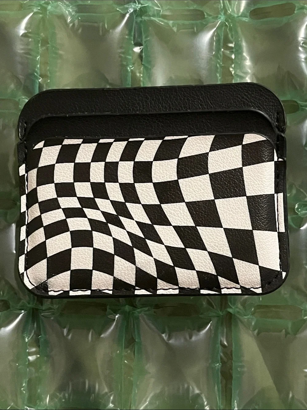 Black & White Optical Checkered Slim Card Holder